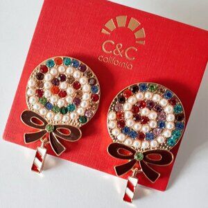 NWOT C&C rainbow gem & pearl lollipop drop earrings